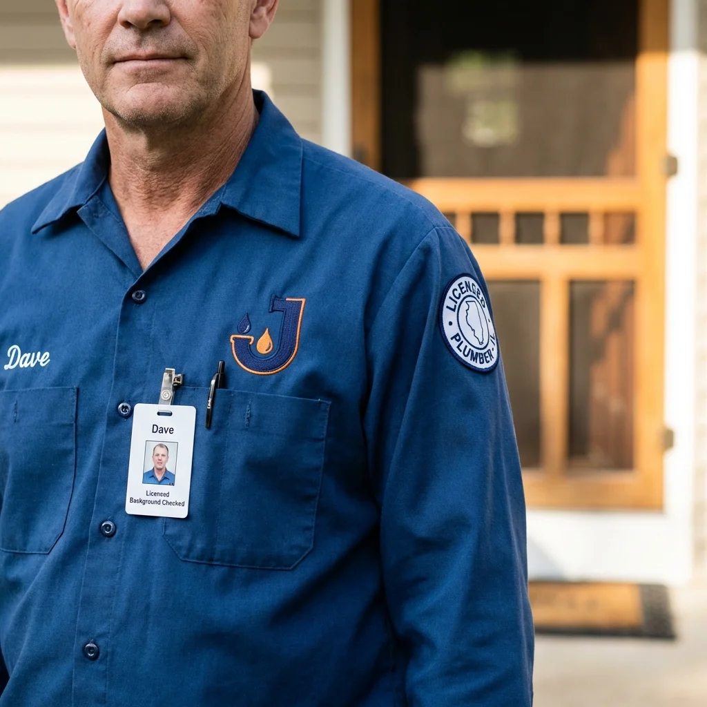Licensed plumber showing ID badge in Odenville, AL