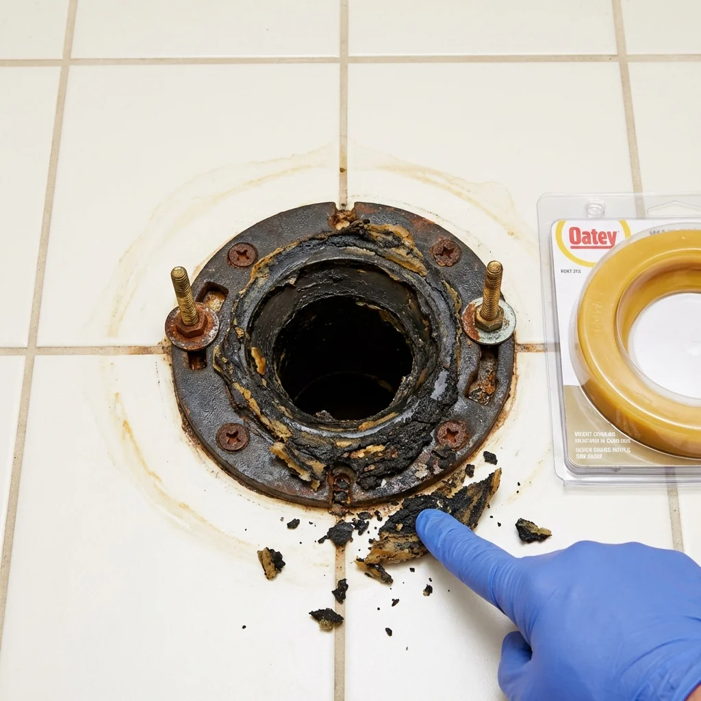 Failed wax ring showing water seepage at the base of a toilet in a Odenville, AL home