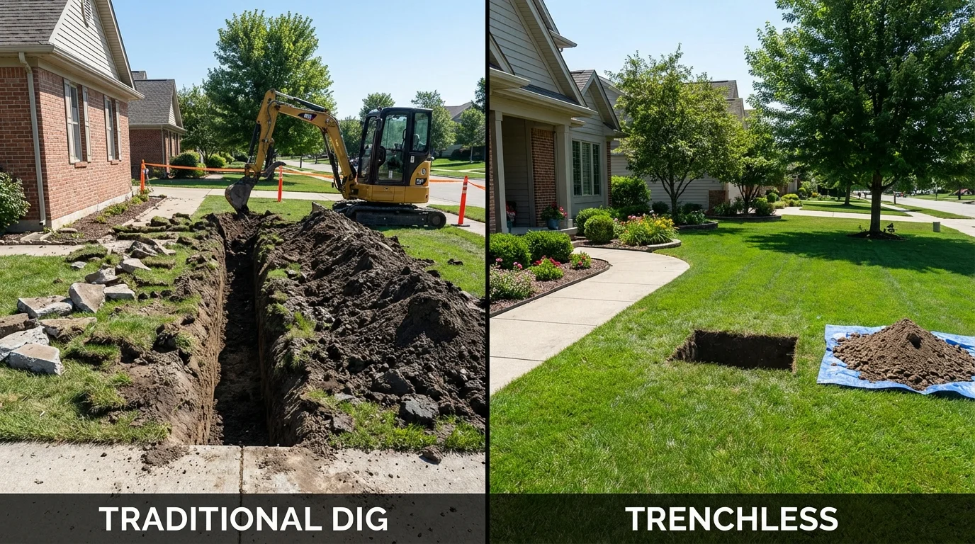 Trenchless sewer repair with minimal yard damage versus traditional excavation in Odenville, AL